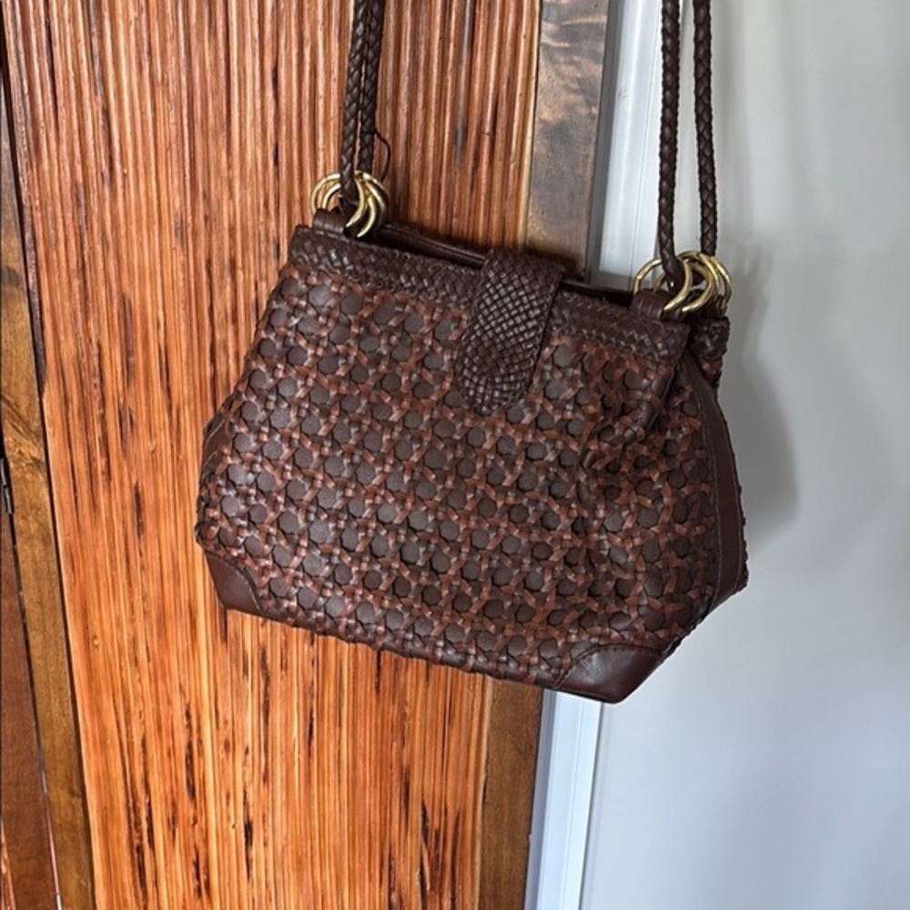 Brown Woven Shoulder Bag with Textured Design